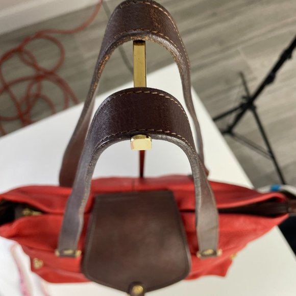 VALENTINA Double Strap Soft Red Brown Leather Zipper Pouch Pockets Gold Hardware - Picture 2 of 16